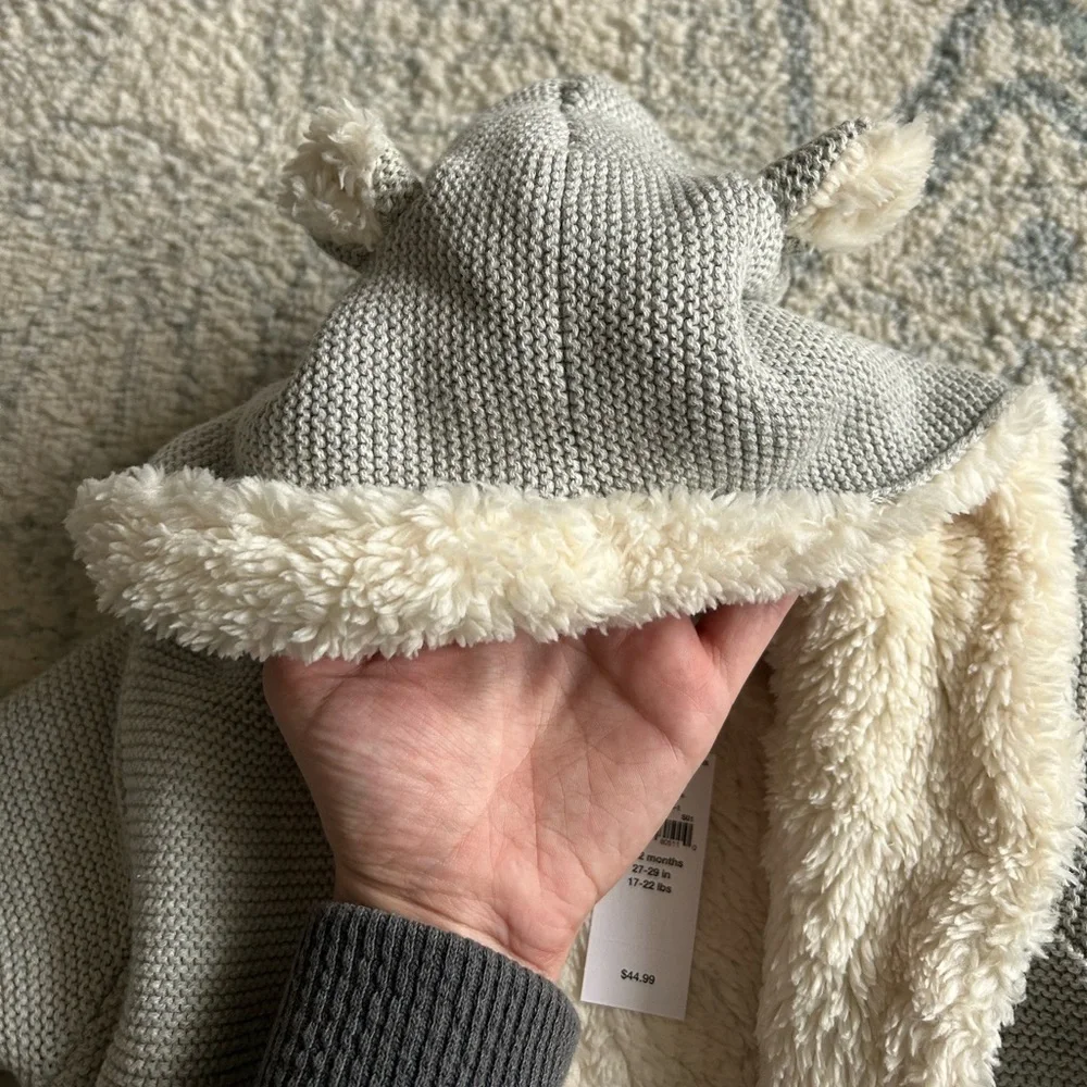 NWT Baby Gap Grey Cotton Sherpa Hooded Jacket size 6-12 months - Picture 4 of 13
